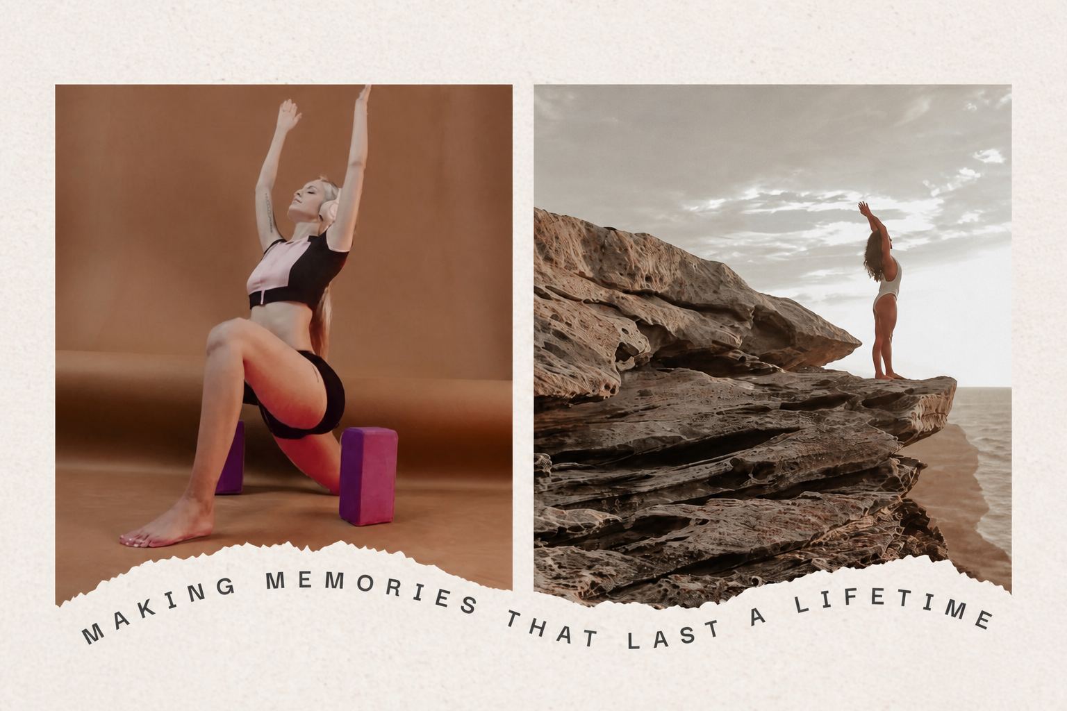 Dos escenas de yoga: una práctica de fuerza en interior y otra al aire libre